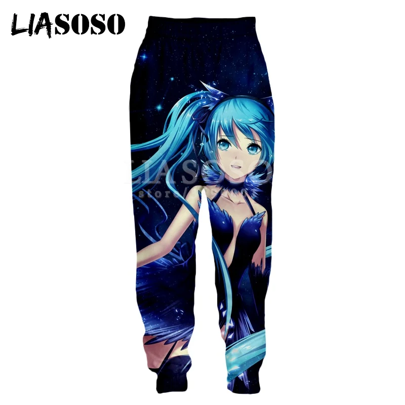 LIASOSO, новинка, 3D принт, для мужчин и женщин, спортивные штаны, аниме, Vocaloid, Hatsune Miku, милые, сексуальные, для девочек, повседневные тренировочные штаны, штаны для бега, X1081