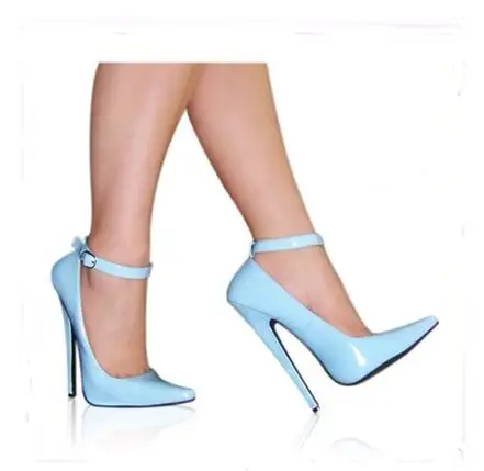 

2018 summer newest 16cm metal high heel shoes T-stage show ankle strap buckle pattern pumps pointed toe heels ladies drop ship