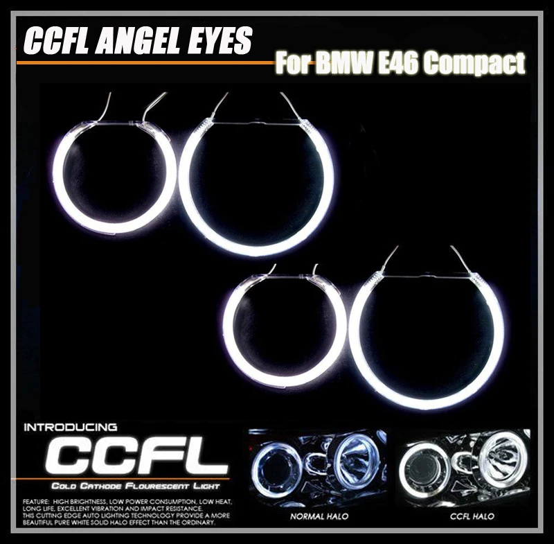 

High brightness 8000k CCFL Angel Eyes Kit Halo Rings Headlamp For BMW E46 Compact with 4 ccfl halo rings and 2 ccfl inverter