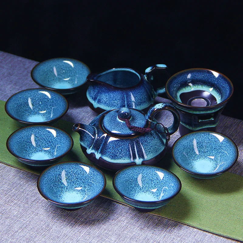 

9pcs/set Ceramic Blue Crackle Glaze Kung Fu Tea Set [1 Teapot + 6 Teacups + Infuser] Exquisite Design Chinese Tea Services Gift