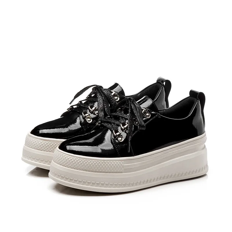 Semelles Chaussures Asumer White À Cuir Rond Lacets Plat Printemps Bout Appartements Femme Nouveau Milky black Automne En Simple Femmes Compensées Mode Véritable rwRqtXr
