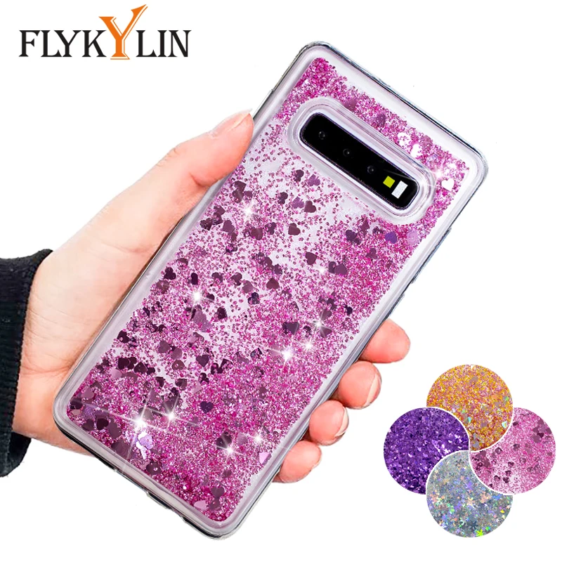 

FLYKYLIN Glitter Liquid Case For Samsung Galaxy S10 + S10e S9 S8 Plus Back Cover Bling Quicksand Soft TPU Silicone Phone Coque