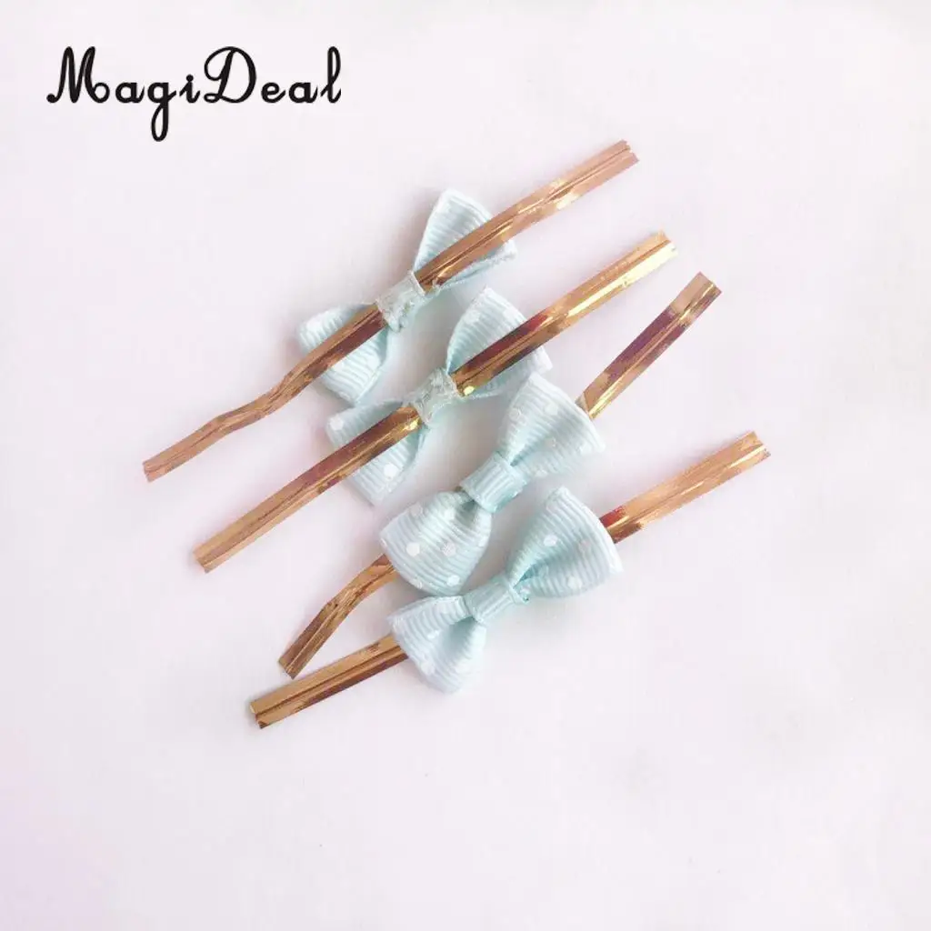 50pcs Cute Bowknot Metallic Twist Ties Wire  for Candy Lollipop Cake Pop Cello Paper Bag Sealing Gift Party Decor Supplies 8cm