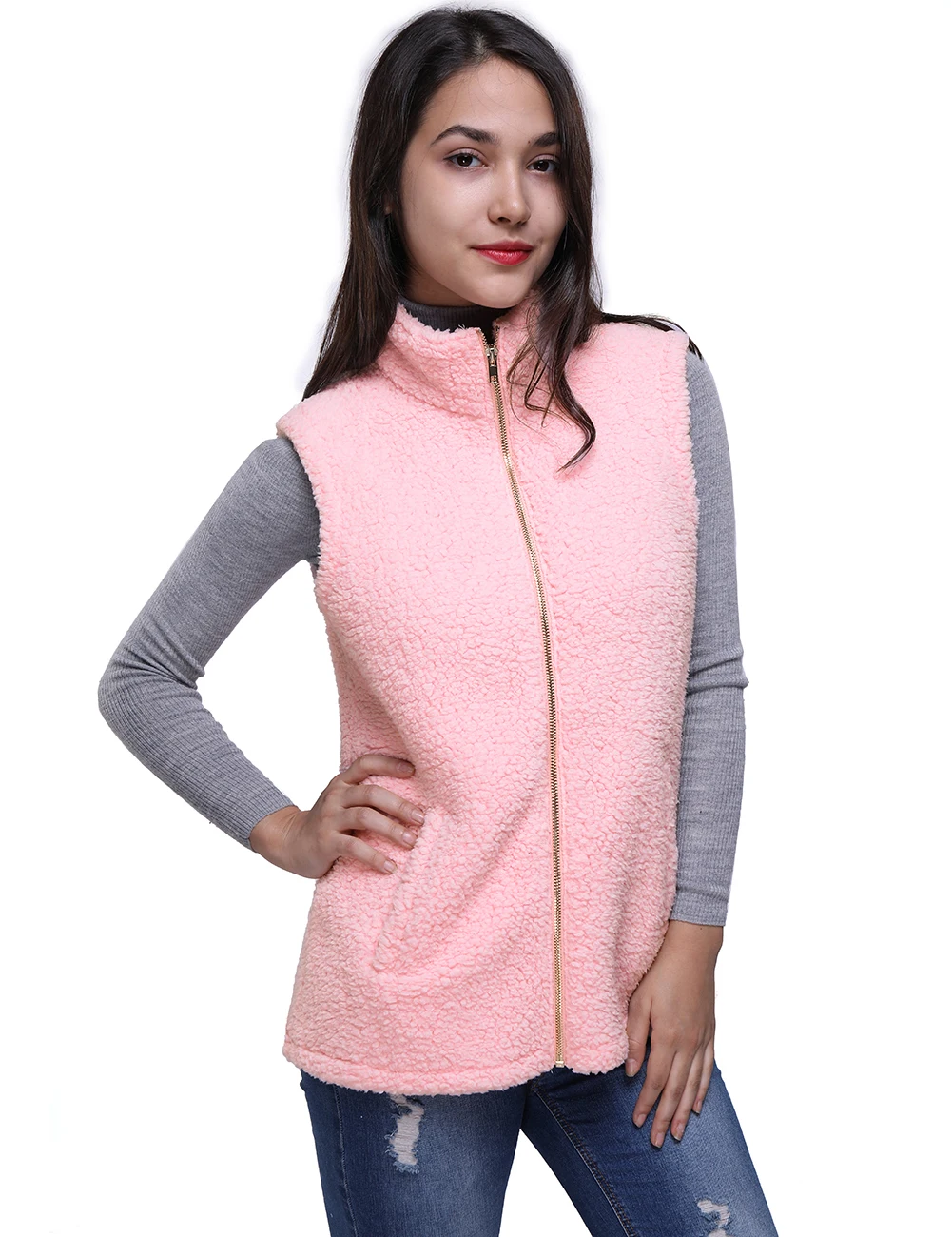Women Cotton Plush Vest Plus Size Gilet Zipped Lightweight Bodywarmer