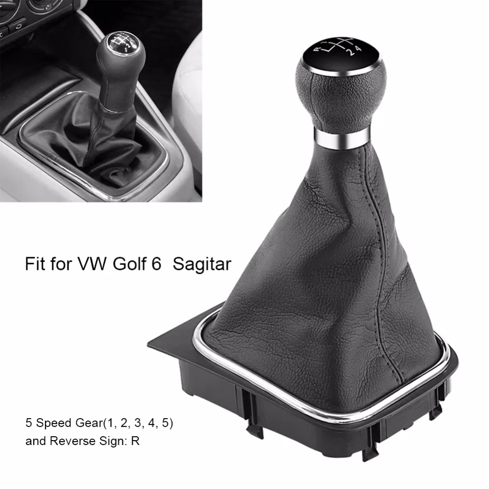

5 Speed Car Gear Shift Knob Gearstick Gaiter Boot Kit For VW Golf 6 MK5 MK6 Jetta 2005-2014 Black Leather Gear Shift Knob