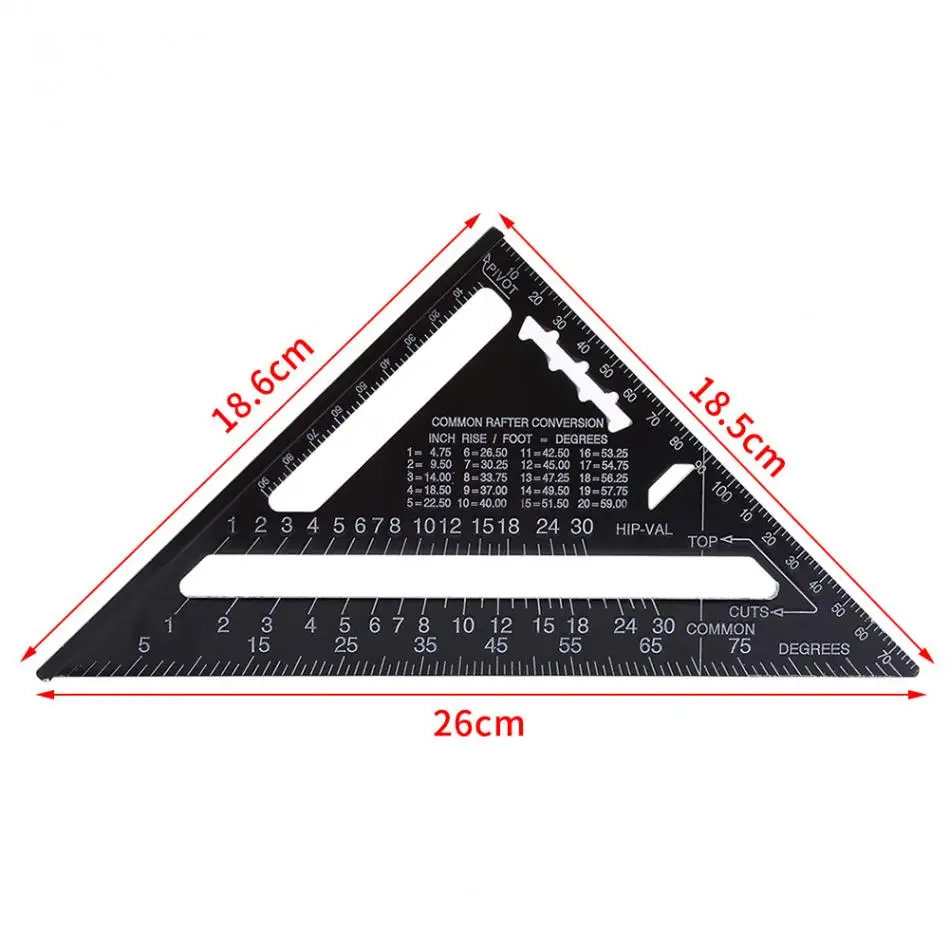 Стиль 7 дюймов треугольник Угол транспортир алюминиевый сплав попробуйте квадратный кровельный треугольник измерительная линейка по дереву макет направляющие инструменты