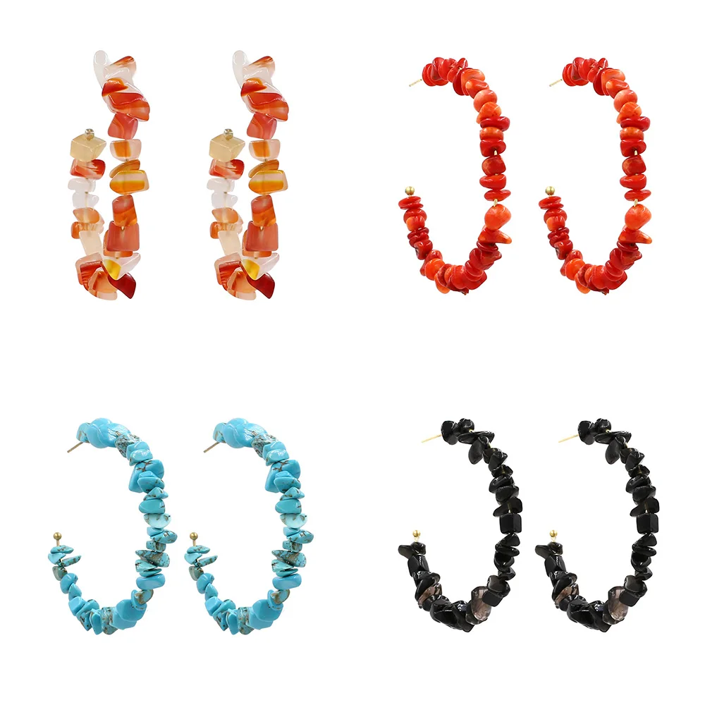ZA Boho разноцветные каменные бусины Серьги-кольца женский винтажный этно большой круглый массивные Женские Ювелирные серьги оптом подарок