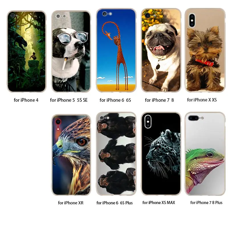 Мягкий чехол из ТПУ для iPhone 12 Mini 11 Pro XS Max XR X 8 7 6 Plus 5S SE S с милыми животными
