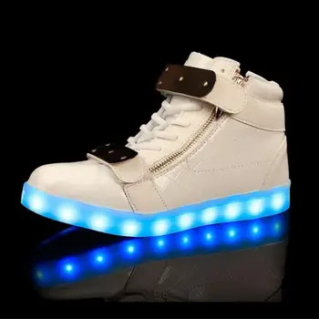

2018 Children lights up LED luminous shoes high top glowing shoes Boys girls USB charging shoes adult men and women LED shoes