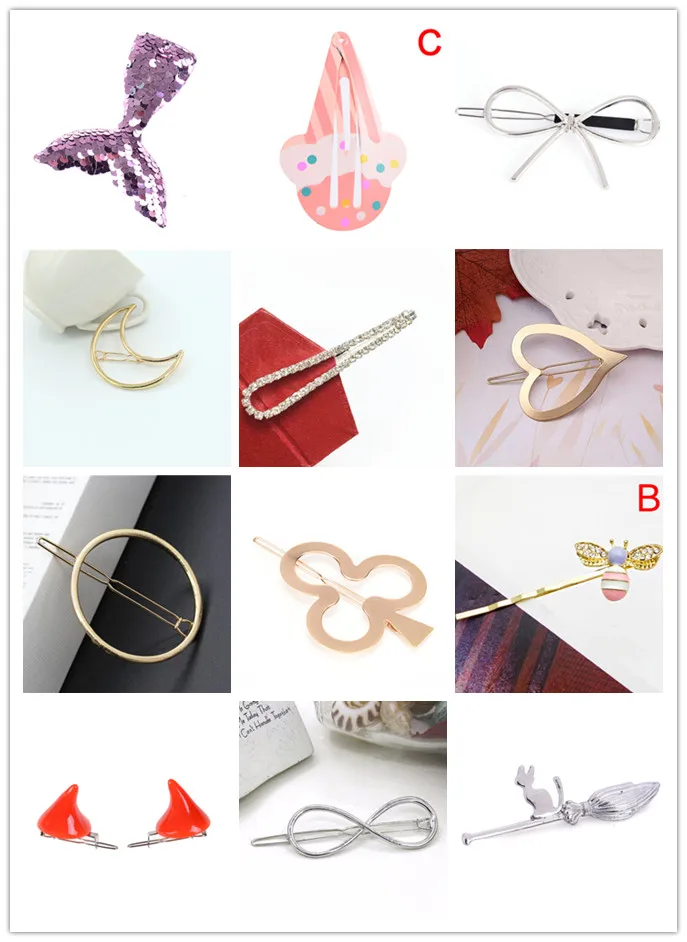 New Girls Twinkle Hair Clips Fashion Metal Triangle Circle Flower Moon Barrette Sequins Bowknot Hairpin Hair Accessories