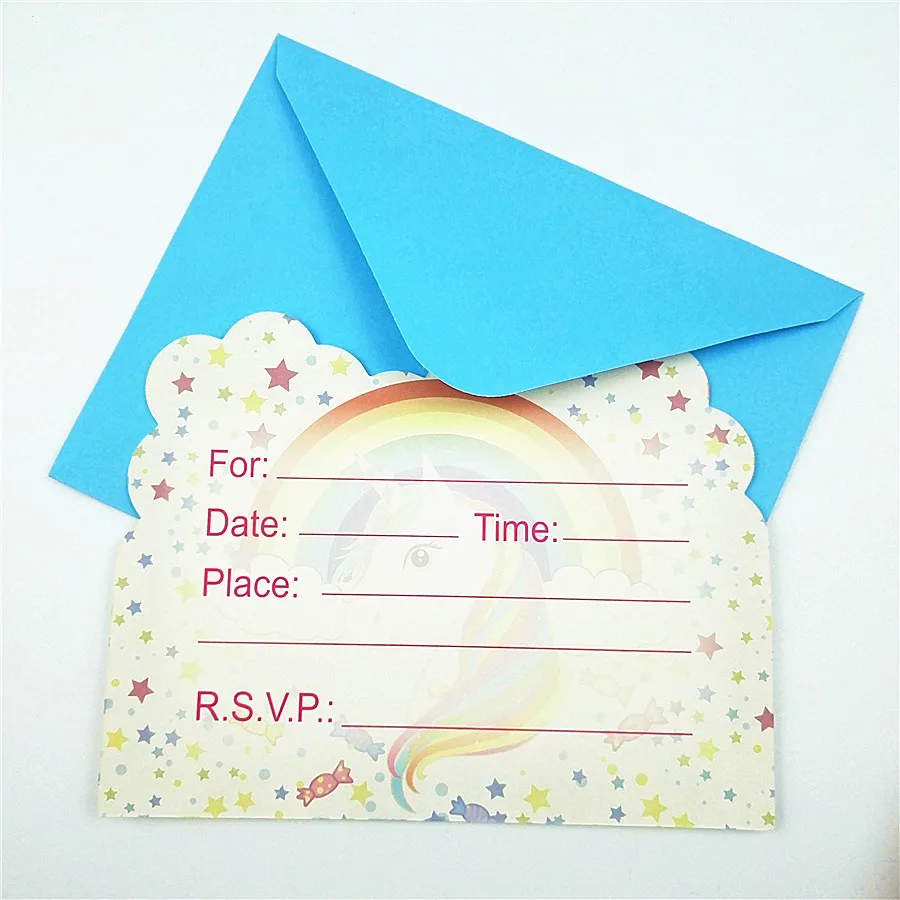  6pcs/set Invitation Card envelopes Unicorn Horse Kids Birthday party supplies baby shower event uni - 33004528864