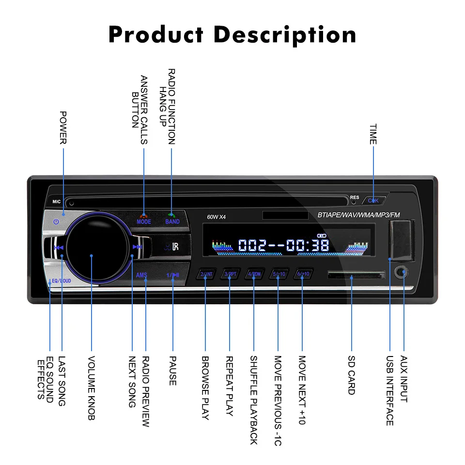 Автомагнитола 1 Din 12 В Bluetooth 2 0 с дистанционным управлением FM радио Aux SD USB MP3 для