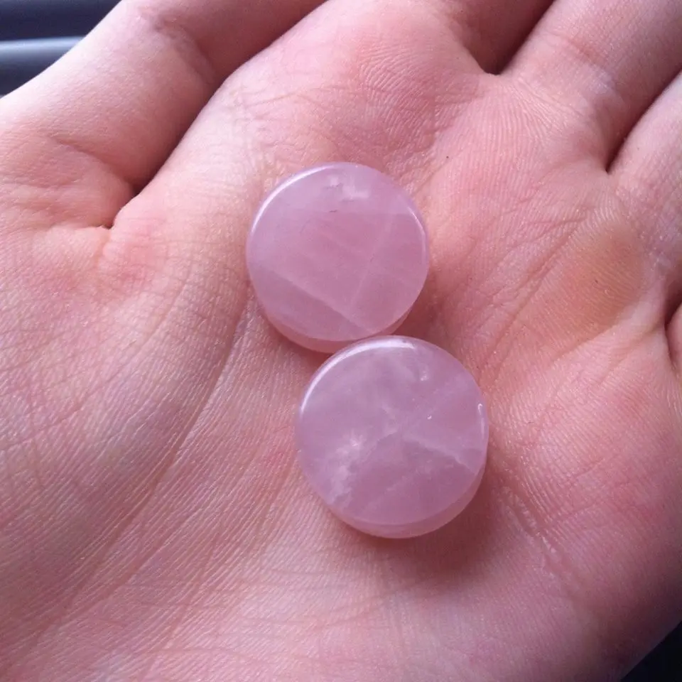 2Pc Pink Quartz Organic Stone Flesh Tunnels Ear Plugs Ear Gauges Expander Stretcher Plus Size Ear Expander Body Piercing Jewelry - Image 2