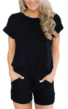 

2019 Spring and Summer Fashion Round Neck Short-sleeved Women's Striped Jumpsuit