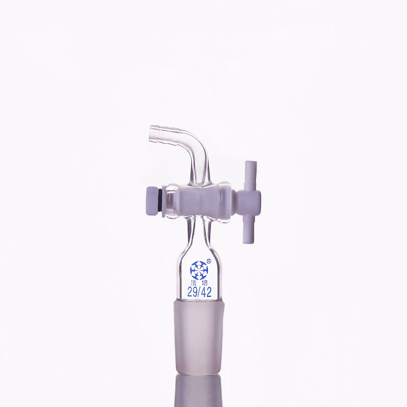 Изогнутый всасывающий разъем, клапан тефлоновый 29/42, соединение с PTFE stopcock Стандартный Заземленный рот, изогнутый разъем с поршнем