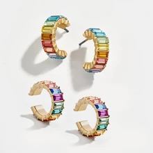 Разноцветные Круглые серьги-клипсы с кристаллами в стиле бохо для женщин, модные вечерние стразы, серьги для свадьбы