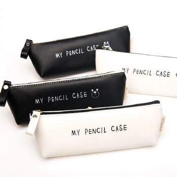 

MY PENCIL CASE Korea Stationery Fashion Pencil Bag PU Leather Pen Holder Simple Style Pen Case Zipper Bag Gift Pouch