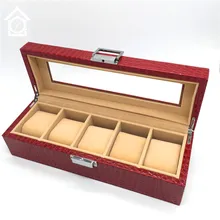 5 Grids Watch Display Box Original Red Leather Watch Storage Boxes Fashion Watch Gift Boxes With
