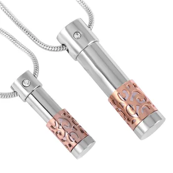

IJD2451 Multi-colored Cylinder Perfume bottles Pendant Engravable Stainless Steel Cremation Urn Locket Ashes Necklace For Women