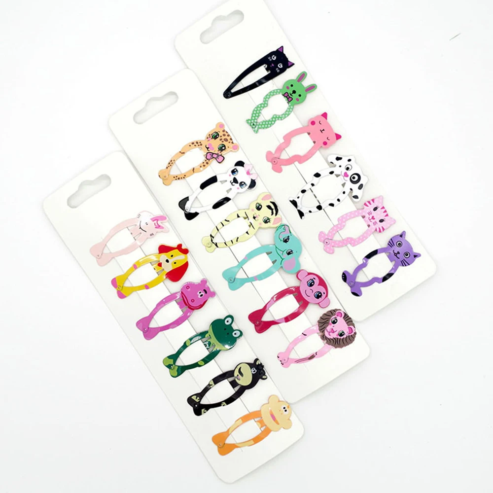 

Chyko 6pcs/1set Cute Cartoon Animal Hair Clips Girls Hair Accessories Print Cat Rabbit Dog Metal Snap Hairpins Kids Hairgrips