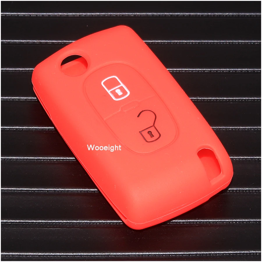 Wooeight 2 Buttons Silicone Car Key Case Remote Flip Fob Folding Cover Shell For Peugeot 207 307 308 407 408 Citrone C2 C3 C4 C5 (6)