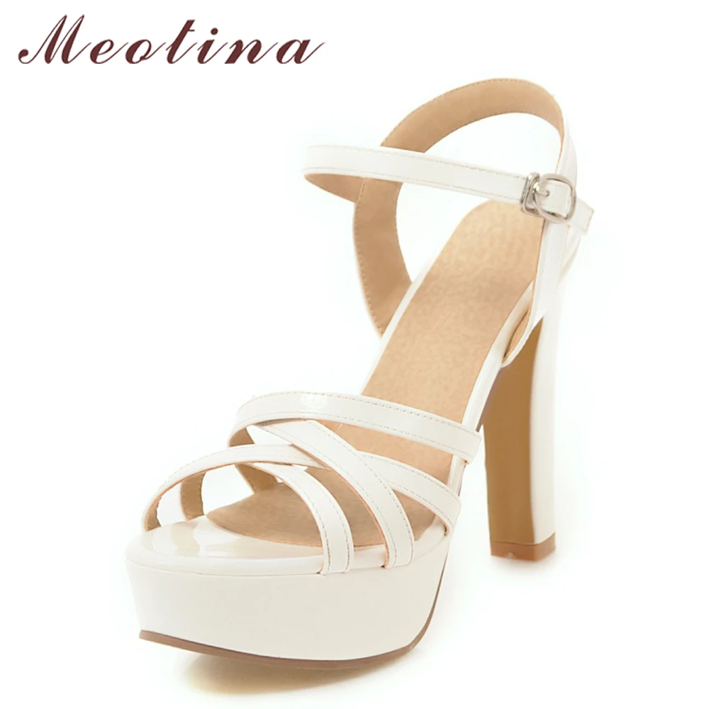 

Meotina Women Sandals High Heels Platform Shoes Summer 2018 Female Sandals Spike Heel Wedding Shoes Bridal White Big Size 34-43