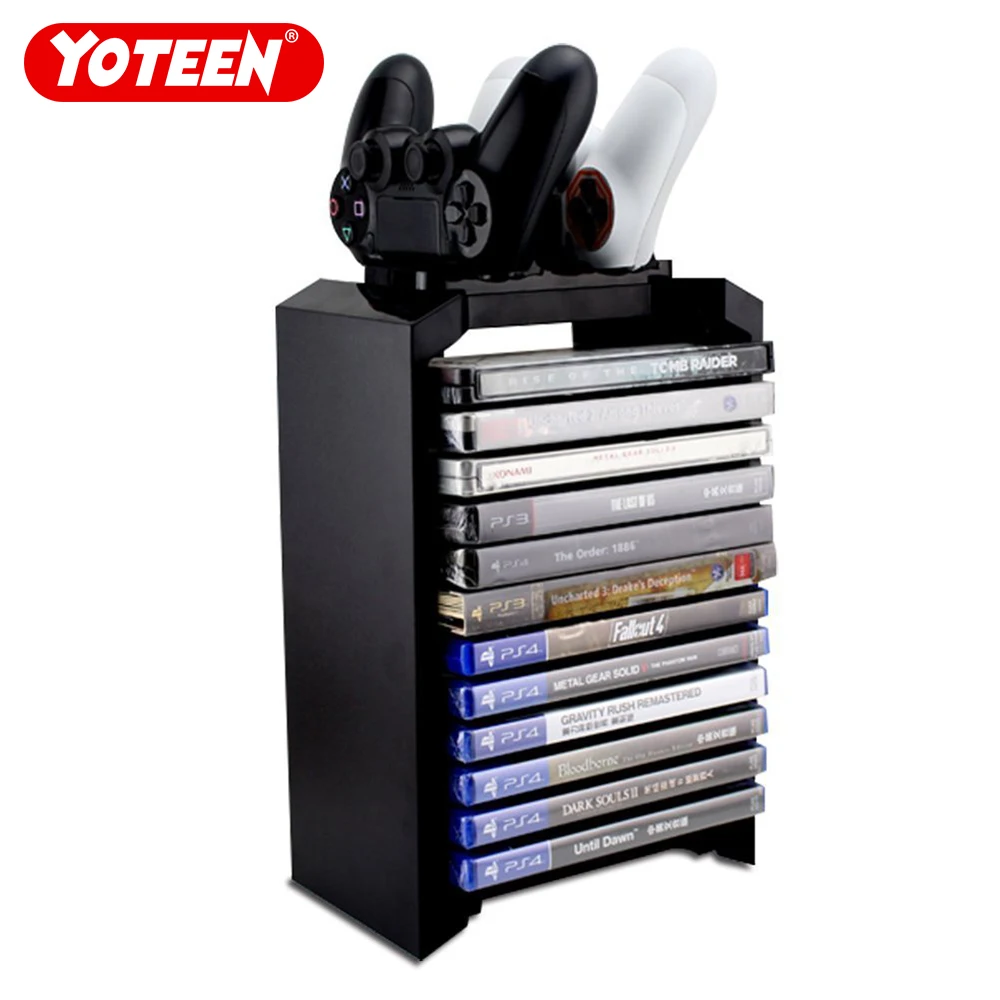 

Yoteen for PS4 Game Storage Tower Holder Stand with Dual Charger Dock for Dualshock 4 Controller Console Stand Stores 12 Games