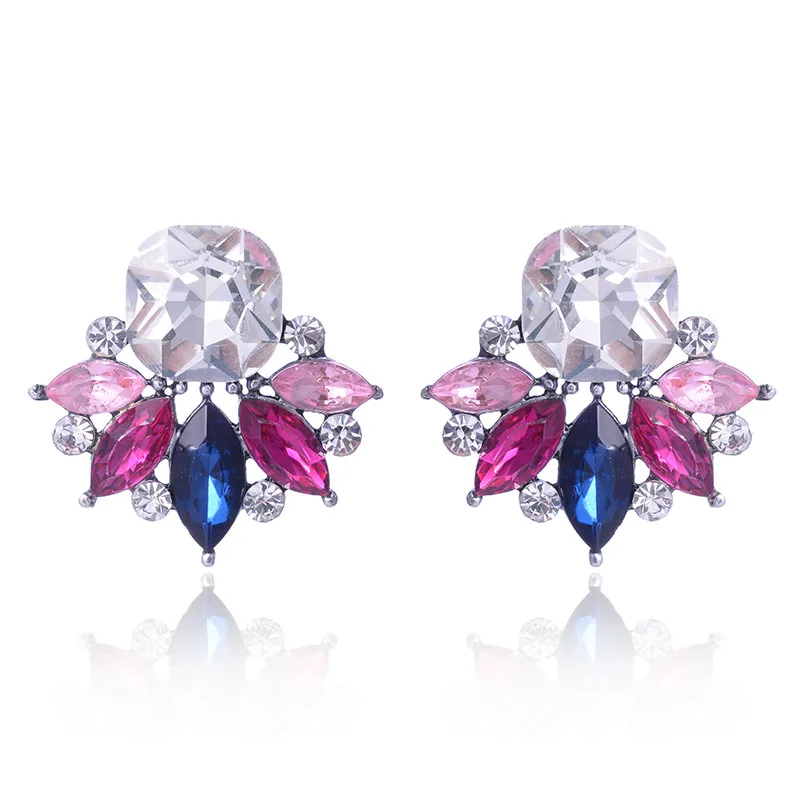 LUBOV Multiple Colors Crystal Flower Stud Earrings Rhinestone Decoration Colorful Crystal Piercing Earrings Women Party Jewelry two tone crystal stud earrings