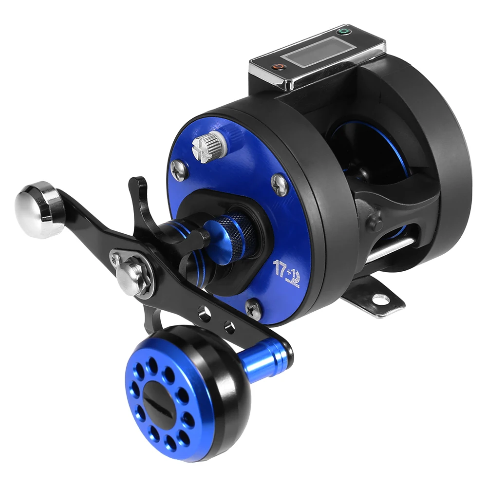 

Line Counter Fishing Reel 17+1BB 5.6:1 Trolling Reel Left / Right One-way Clutch Bait Fishing Reel with Digital Display