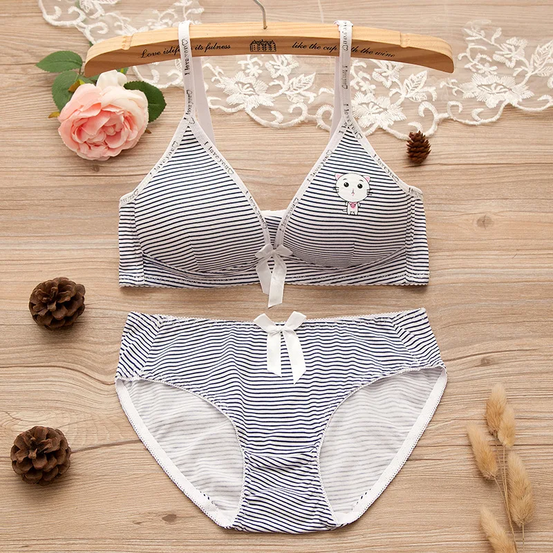 

High Quality Teenage Girls Underwear Bra Set Small Girls Training Bra Striped girls underwear Striped Sets