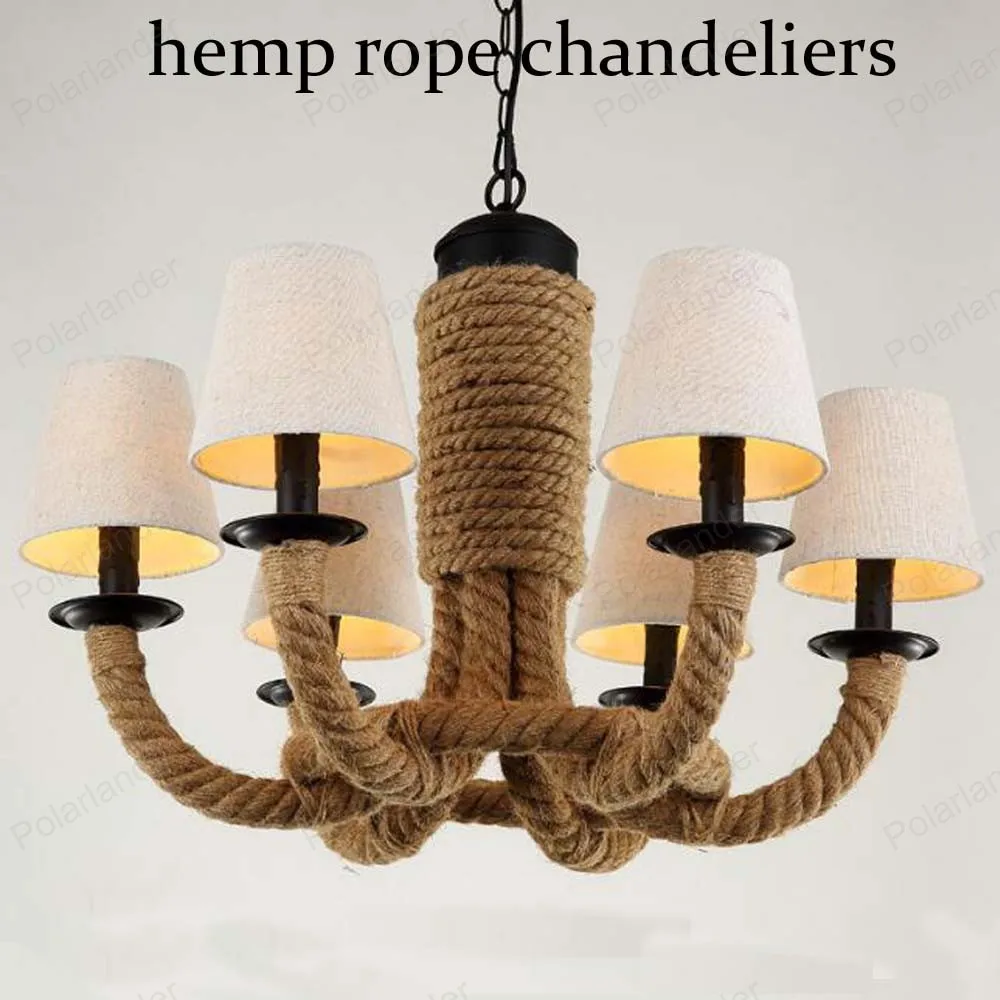 

6 head Retro Ceiling Chandelier Lamp personality Decorative bedroom living room pendant lights Hemp Rope chandeliers Fixtures