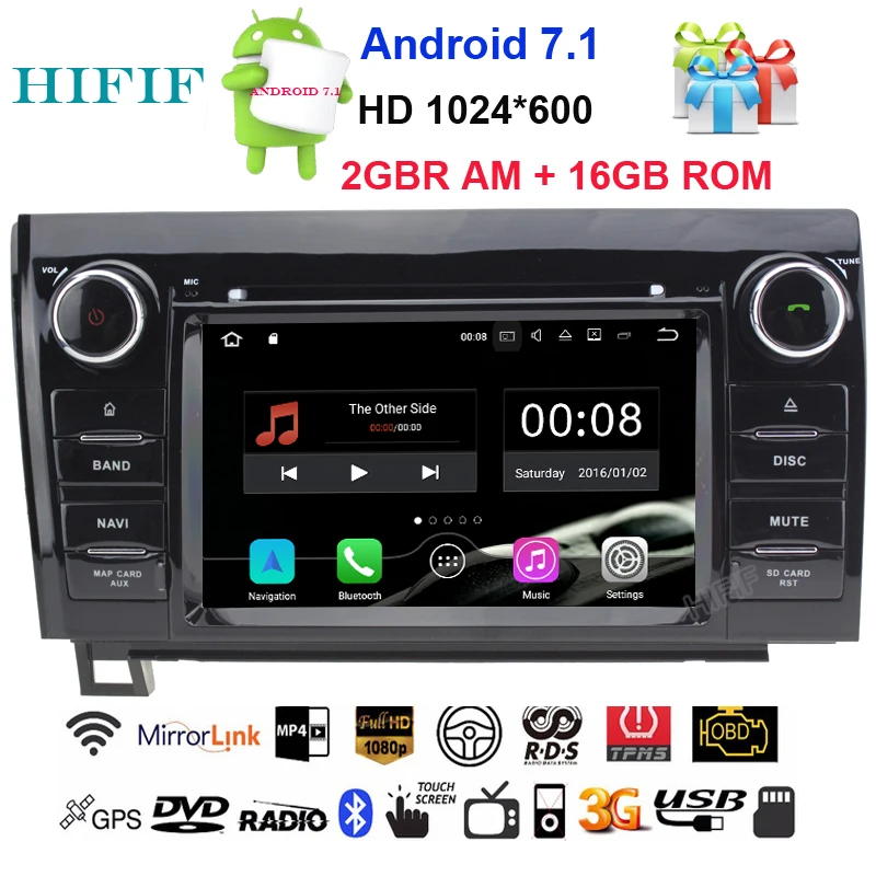 Sale HIFIF HD 1024X600 Octa Core 2GB RAM 16GB ROM Android 7.1 Car DVD Player For Toyota Tundra Sequoia GPS Navigation Radio Stereo BT 0