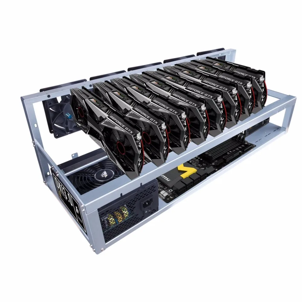 8 Graphics Card GPU Mining Machine Frame With 5 Cooling Fans USB PCI-E Cable Computer BTC LTC Coin Miner Server Case