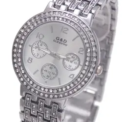 2017 Роскошные брендовые G & D Для женщин Часы кварцевые наручные часы Нержавеющая сталь Crytal серебряные женские браслет Часы Relojes Mujer подарок