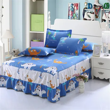 

Fashion 3pcs blue white Animal printing bedspread 100% cotton Dinosaur bedding bed skirt pillowcase bedding bed sets twin queen