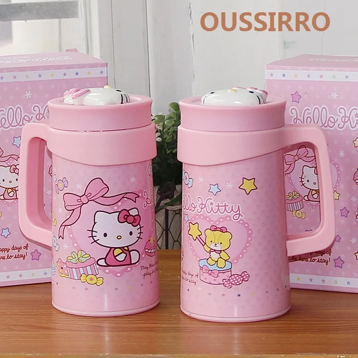 

OUSSIRRO Candy Color Hello Kitty Stainless Steel Totoro Theme Thermos Mugs Cup With Creative Cover Children Juice Thermos Cup