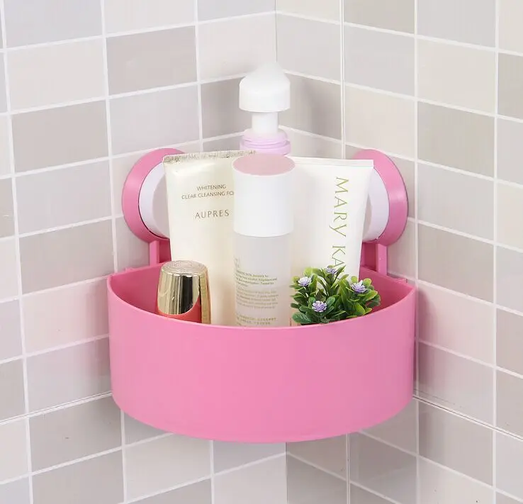 Oussirro высококачественные аксессуары для ванной комнаты Милая угловая стойка для хранения Органайзер настенная полка для душа с присоской - Цвет: Pink