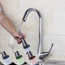Светодиодный кран смеситель для кухни хром 3 вида цветов b079 смеситель кран