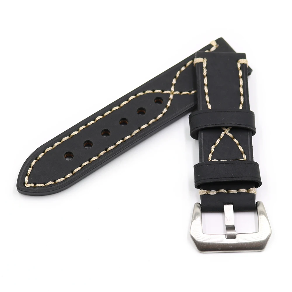 Rolamy 20 22 24 26mm Black Thick Strap Watch Band For Tag CARRERA Omega Montblanc Panerai Daytona Submariner Tissot