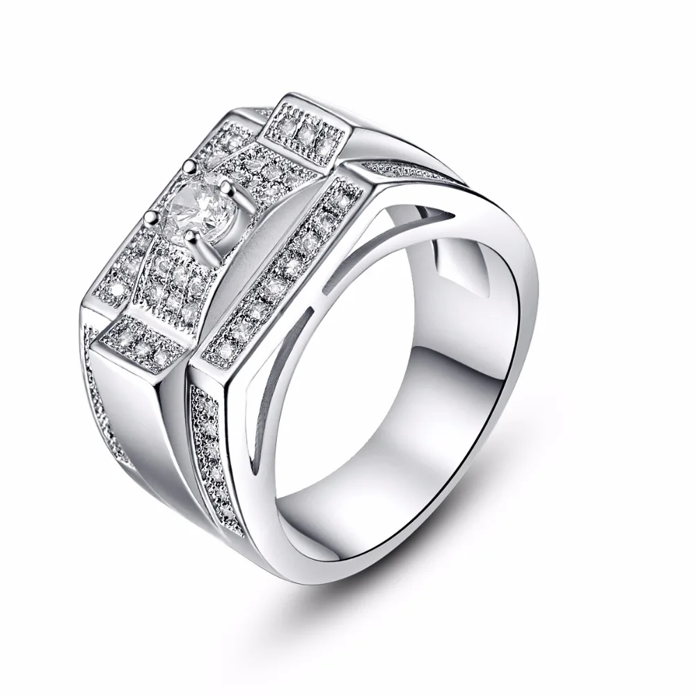 Vintage Unique Design CZ Stone Ring Wedding Band Silver Rings Male ...