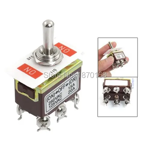 

Ac 250 V 15A DPDT ON / OFF / ON 3 posisi sesaat Toggle Switch T702MW