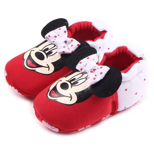 Red and white Minnie Bk для новорожденных с героями мультфильмов; мягкая подошва с эластичным складным козырьком; ; детская обувь для годовалых детей из хлопчатобумажной ткани для мальчиков и девочек носки для новорожденных для обуви - Цвет: Red and white Minnie