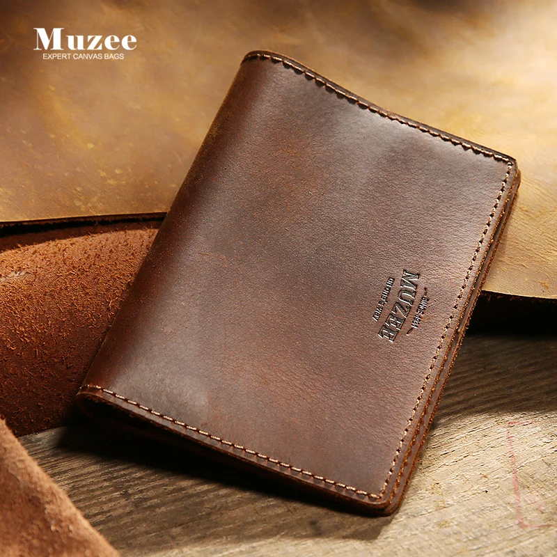 

Muzee New Crazy Horse Leather Men Wallet Leather Handmade Tickets Youth Leather Wallet Business Wallet