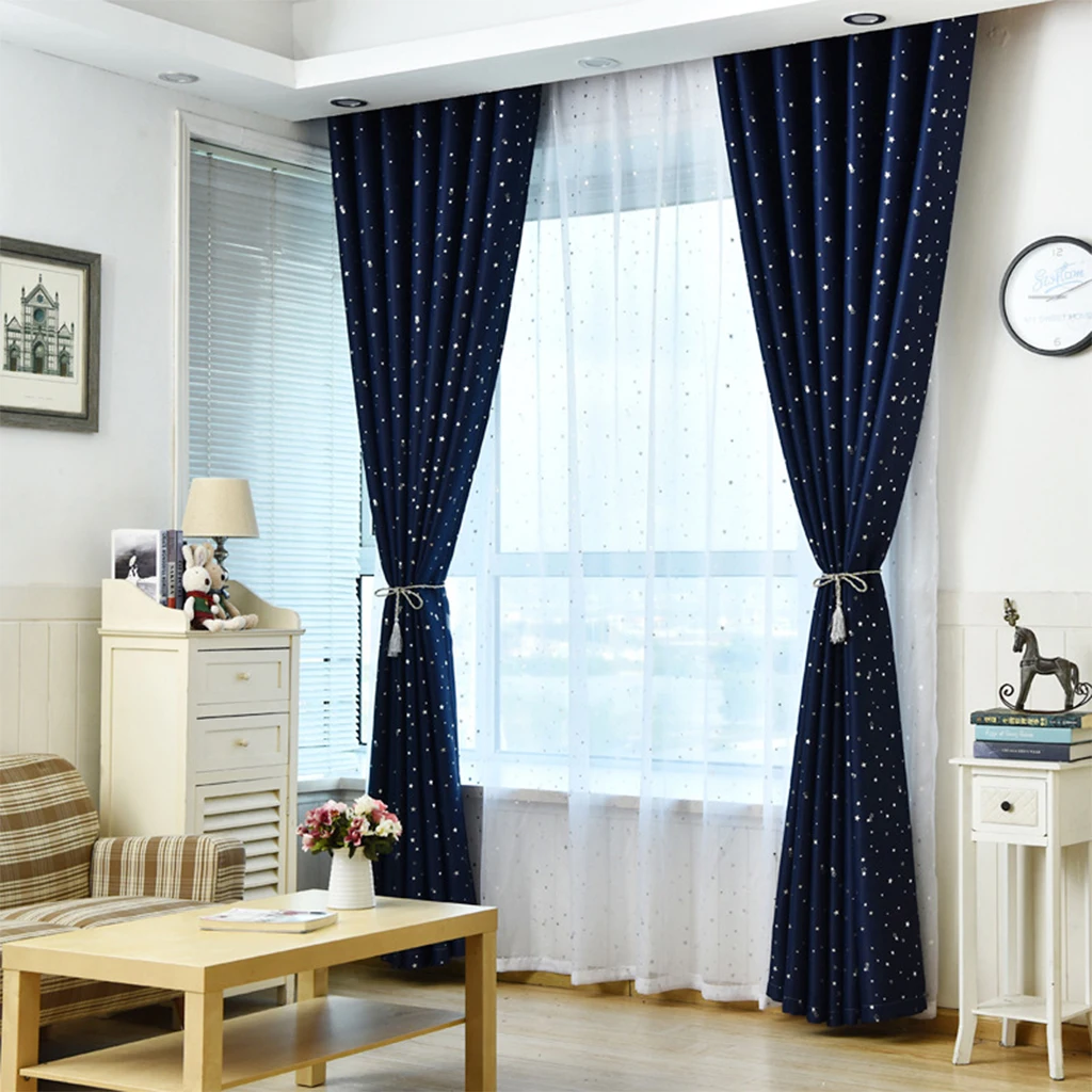 Dark Blue Blackout 5 цветов бронзировать окна Шторы блестящие звезды декоративные Гостиная Затемненные окна лечения малыш Спальня полиэстер voile простыня - Цвет: Dark Blue Blackout