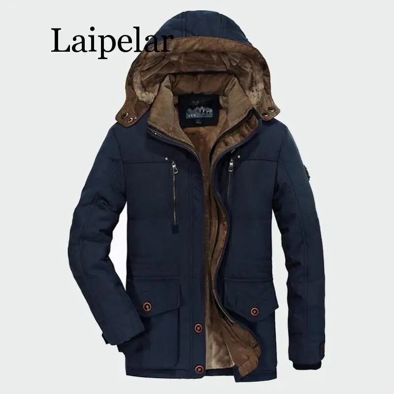 Laipelar Men Winter Coats Fleece Warm Thick Jackets Men Outerwear Windproof Casual Coat With Hooded Mens Parkas