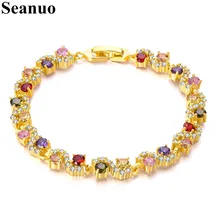 Seanuo роскошный золотой цвет разноцветный кубический цирконий женский свадебный кулон браслет Модный Голубой кристаллический свадебный браслет
