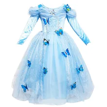 Летние платья для девочек г. платье Снежной королевы Анны и Эльзы высококачественное платье с блестками и бабочкой для девочек, платье принцессы Золушки
