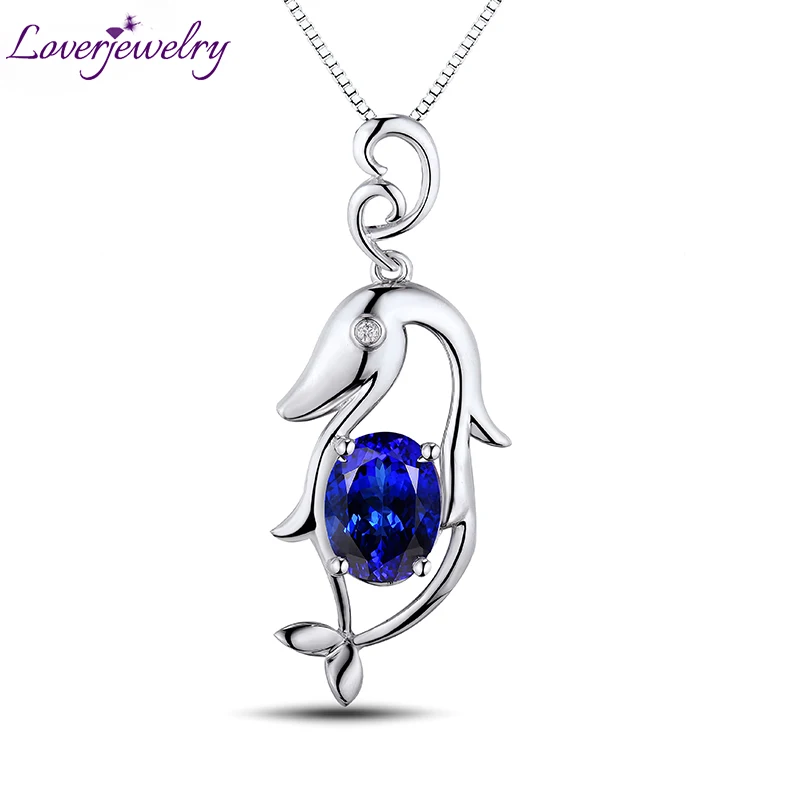 

Dolphin Oval 7x9mm Solid 18Kt White Gold Diamond Tanzanite Wedding Pendant Beautiful Design Gem Jewelry for Wife Christmas WP055
