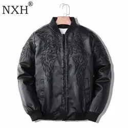 NXH вышивка искусственная кожа Jaket для мужчин бейсбол пальто мотоцикл верхняя одежда бомбер Куртки из искусственной кожи костюмы Jaqueta Couro