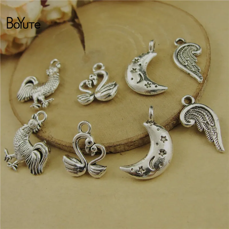 BoYuTe (100 PiecesLot) Metal Alloy Cock Swan Moon Wings Charms DIY Hand Made Jewelry Accessories Wholesale (3)